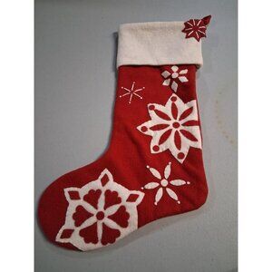 Falling Snow Christmas Stocking Red & White Felt Handmade 18" Long The Longaberg